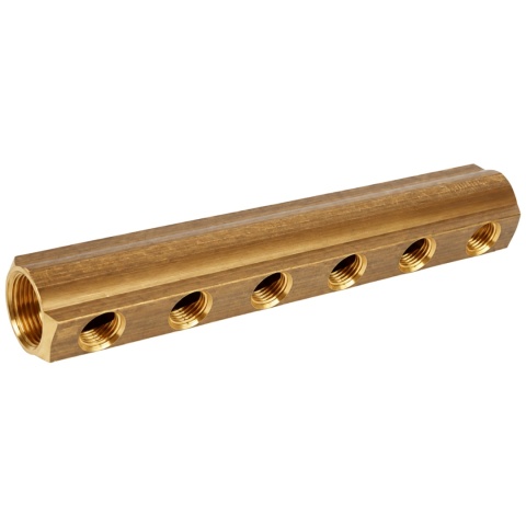 Belka rozdzielacza z gwintami wewnętrznymi L=70 1 1/4"x3/4" (6 obwodów)