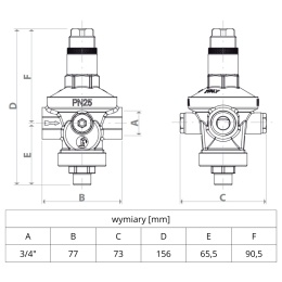 Membranowy reduktor ciśnienia R153 PN25 3/4
