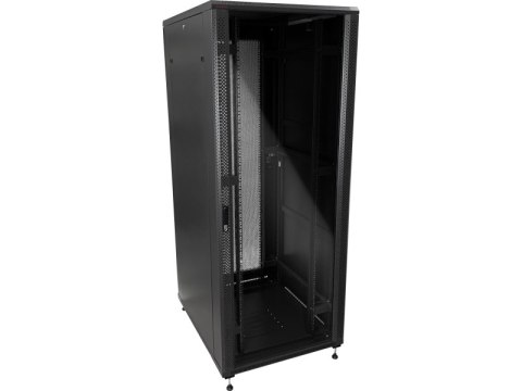 Szafa serwerowa 42U 19" 600x1000, drzwi przednie szklane, drzwi tylne stalowe perforowane, zamek, 4 belki nośne, 4 regulowane st