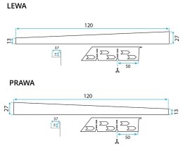 LISTWA SPADKOWA SZCZOTKOWANA 140 cm PRAWA