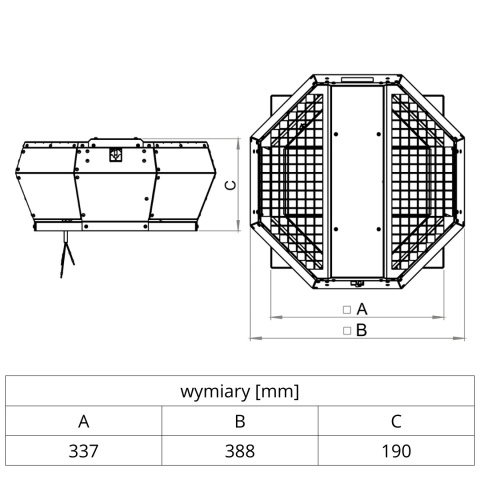 Wentylator dachowy pionowy wyrzut VIVER 2-190/450S Wentylator dachowy pionowy wyrzut VIVER 2-190/450S