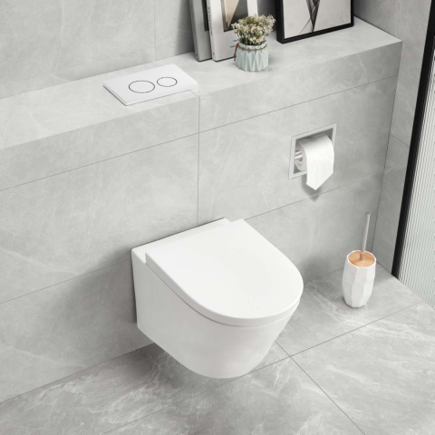 Zestaw podtynkowy WC stelaż Fix Frame Low z białą miską WC Luxa i przyciskiem spłukującym Oxo Zestaw podtynkowy WC stelaż Fix Frame Low z białą miską WC Luxa i przyciskiem spłukującym Oxo
