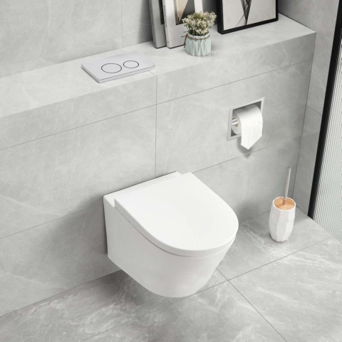 Zestaw podtynkowy WC stelaż Fix Frame Low z białą miską WC Luxa i przyciskiem spłukującym Oxo Zestaw podtynkowy WC stelaż Fix Frame Low z białą miską WC Luxa i przyciskiem spłukującym Oxo