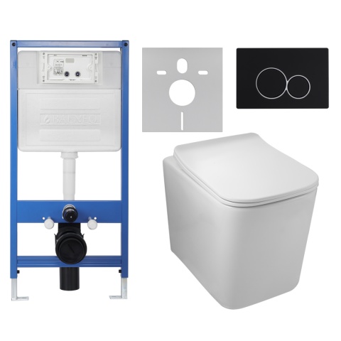 Zestaw podtynkowy WC stelaż Fix Frame Slim z białą miską WC Luga i przyciskiem spłukującym Exo/Lxo Zestaw podtynkowy WC stelaż Fix Frame Slim z białą miską WC Luga i przyciskiem spłukującym Exo/Lxo