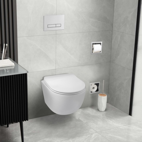Zestaw podtynkowy WC stelaż Fix Frame Slim z białą miską WC Luna i przyciskiem spłukującym Exo/Lxo Zestaw podtynkowy WC stelaż Fix Frame Slim z białą miską WC Luna i przyciskiem spłukującym Exo/Lxo