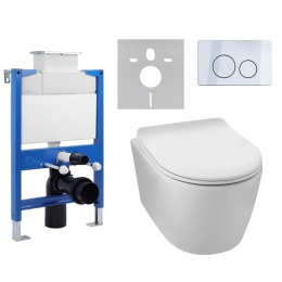 Zestaw podtynkowy WC stelaż Fix Frame Low z białą miską WC Luxa i przyciskiem spłukującym Oxo chrom