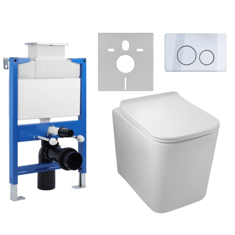 Zestaw podtynkowy WC stelaż Fix Frame Low z białą miską WC Luga i przyciskiem spłukującym Oxo chrom Zestaw podtynkowy WC stelaż Fix Frame Low z białą miską WC Luga i przyciskiem spłukującym Oxo chrom