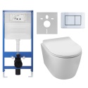 Zestaw podtynkowy WC stelaż Fix Frame Slim z białą miską WC Luxa i przyciskiem spłukującym Axo inox