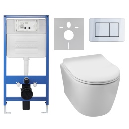 Zestaw podtynkowy WC stelaż Fix Frame Slim z białą miską WC Luxa i przyciskiem spłukującym Axo inox