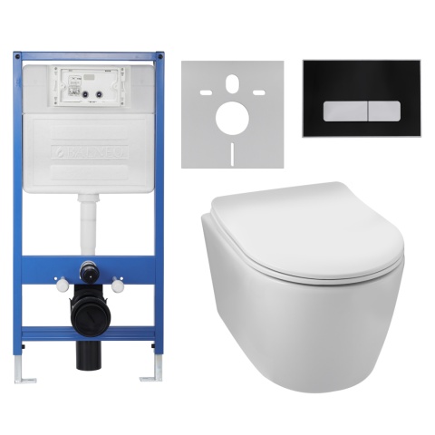 Zestaw podtynkowy WC stelaż Fix Frame Slim z białą miską WC Luxa i przyciskiem spłukującym Ixo czarny Zestaw podtynkowy WC stelaż Fix Frame Slim z białą miską WC Luxa i przyciskiem spłukującym Ixo czarny