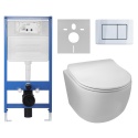 Zestaw podtynkowy WC stelaż Fix Frame Slim z białą miską WC Luna i przyciskiem spłukującym Axo inox