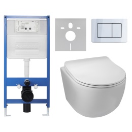 Zestaw podtynkowy WC stelaż Fix Frame Slim z białą miską WC Luna i przyciskiem spłukującym Axo inox