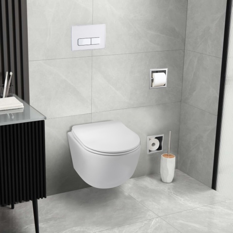 Zestaw podtynkowy WC stelaż Fix Frame Slim z białą miską WC Luna i przyciskiem spłukującym Ixo Zestaw podtynkowy WC stelaż Fix Frame Slim z białą miską WC Luna i przyciskiem spłukującym Ixo