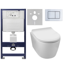 Zestaw podtynkowy WC stelaż Fix Frame Standard z białą miską WC Luxa i przyciskiem spłukującym Axo chrom