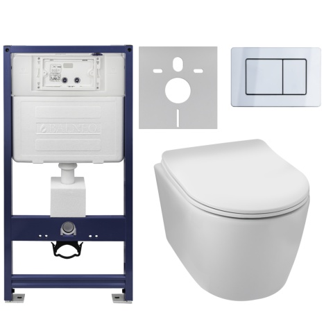 Zestaw podtynkowy WC stelaż Fix Frame Standard z białą miską WC Luxa i przyciskiem spłukującym Axo inox