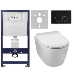 Zestaw podtynkowy WC stelaż Fix Frame Standard z białą miską WC Luxa i przyciskiem spłukującym Lxo chrom