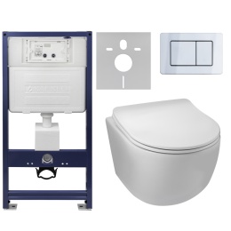 Zestaw podtynkowy WC stelaż Fix Frame Standard z białą miską WC Luna i przyciskiem spłukującym Axo inox