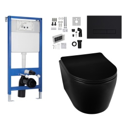 Zestaw podtynkowy WC stelaż Fix Frame Standard z czarną miską WC Luxa i przyciskiem spłukującym Exo/Lxo