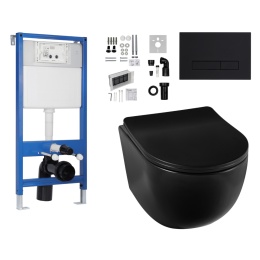 Zestaw podtynkowy WC stelaż Fix Frame Standard z czarną miską WC Luna i przyciskiem spłukującym Exo/Lxo