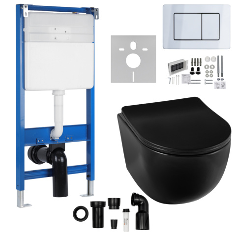 Zestaw podtynkowy WC stelaż Fix Frame Slim z czarną miską WC Luna i przyciskiem spłukującym AXO Zestaw podtynkowy WC stelaż Fix Frame Slim z czarną miską WC Luna i przyciskiem spłukującym AXO