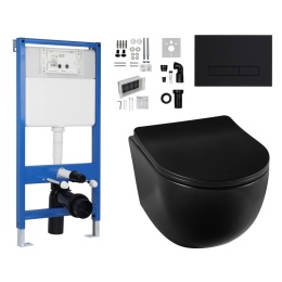 Zestaw podtynkowy WC stelaż Fix Frame Slim z czarną miską WC Luna i przyciskiem spłukującym Exo/Lxo