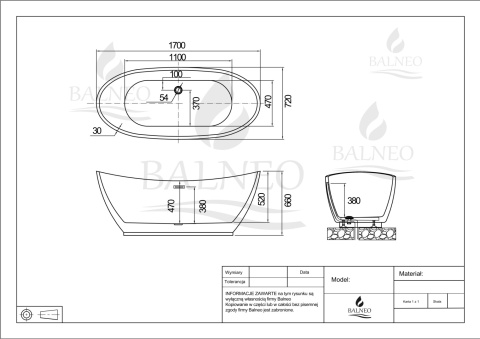 Wanna wolnostojąca PARMA WHITE - 170 x 72 cm