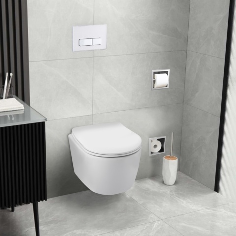 Zestaw podtynkowy WC stelaż Fix Frame Slim z białą miską WC Luxa i przyciskiem spłukującym Ixo biały Zestaw podtynkowy WC stelaż Fix Frame Slim z białą miską WC Luxa i przyciskiem spłukującym Ixo biały