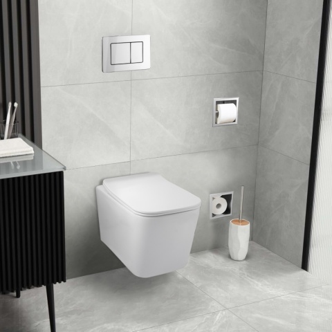 Zestaw podtynkowy WC stelaż Fix Frame Slim z białą miską WC Luga i przyciskiem spłukującym Axo inox Zestaw podtynkowy WC stelaż Fix Frame Slim z białą miską WC Luga i przyciskiem spłukującym Axo inox