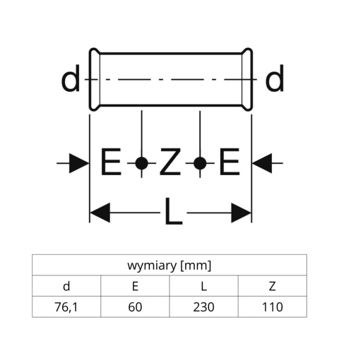 Mufa przesuwna Geberit Mapress Edelstahl d76,1 Mufa przesuwna Geberit Mapress Edelstahl d76,1