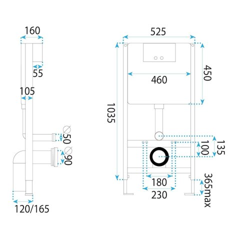STELAŻ PODT WC K011A-Q + PRZYCISK T WHITE GLASS