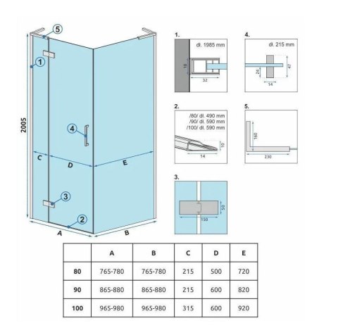 ŚCIANKA PRYSZNICOWA HUGO BROWN/BRUSH COPPER 90