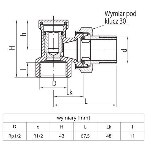 Zawór grzejnikowy powrotny, kątowy VALVEX VECTOR 1/2'' (DN15)