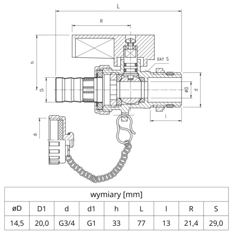 Zawór kulowy spustowy PN25 3/4'' (DN20) PERFEXIM 1809 Zawór kulowy spustowy PN25 3/4'' (DN20) PERFEXIM 1809