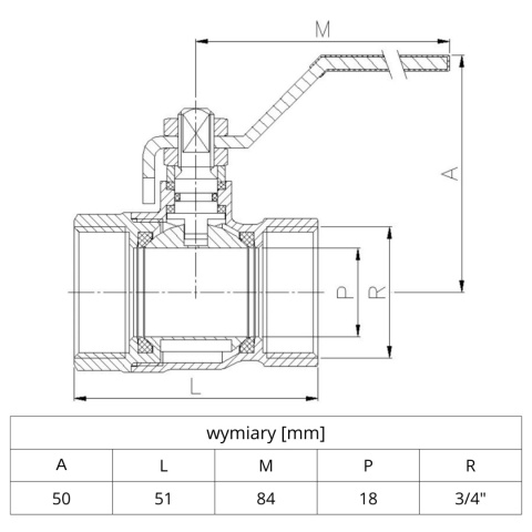Zawór kulowy mufowy PN25 3/4'' (DN20) GENEBRE 3028