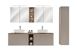 Zestaw meblowy 180cm z blatem, 2 umywalkami nablatowymi Smile, szafką wysoką i 2 szafkami z lustrem