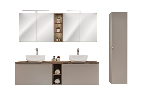 Zestaw meblowy 180cm z blatem, 2 umywalkami nablatowymi Smile, szafką wysoką i 2 szafkami z lustrem