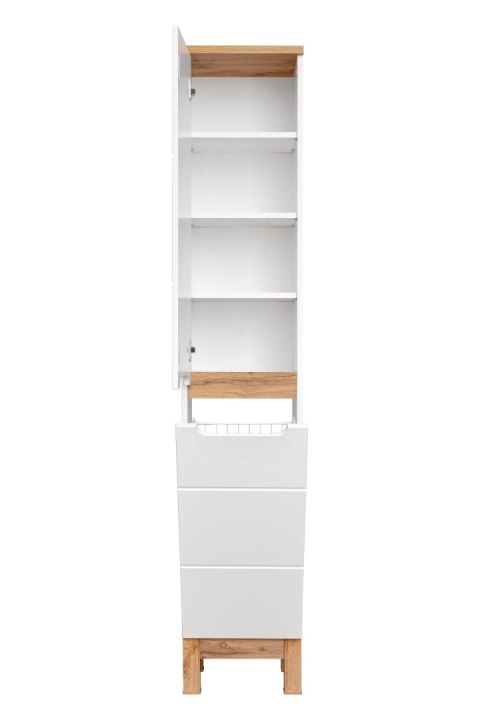 Szafka wysoka 187 cm, dwudrzwiowa z koszem na pranie BALI WHITE