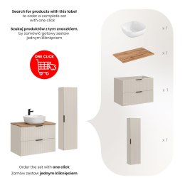 Zestaw meblowy 80cm z blatem, 1 umywalką nablatową Smile i Szafką wysoką