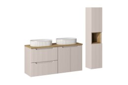Zestaw meblowy Nova Cashmere, 120cm z blatem, 2 umywalkami nablatowymi Beyond i szafką wysoką
