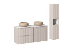 Zestaw meblowy Nova Cashmere, 120cm z blatem, 2 umywalkami nablatowymi Wiki i szafką wysoką