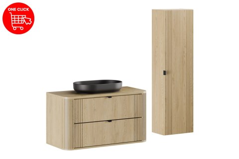 Zestaw meblowy 100cm z blatem, umywalką nablatową River i szafką wysoką