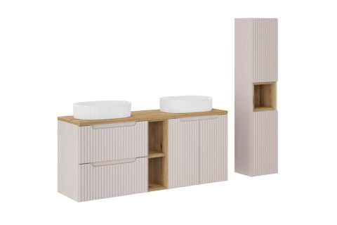 Zestaw meblowy 140cm z blatem, 2 umywalkami nablatowymi Beyond i szafką wysoką
