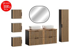 Zestaw meblowy 120cm z blatem, umywalką nablatową Smile, szafką wysoką i lustrem LED