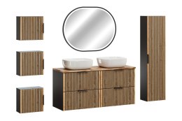 Zestaw meblowy 120cm z blatem, umywalką nablatową Smile, szafką wysoką i lustrem LED