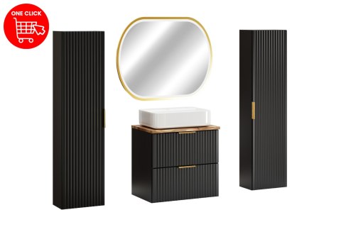 Zestaw meblowy 60cm z blatem, umywalką nablatową Magic, szafkami wysokimi i lustrem LED Zestaw meblowy 60cm z blatem, umywalką nablatową Magic, szafkami wysokimi i lustrem LED