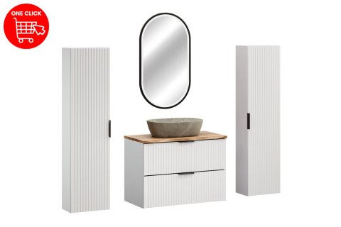 Zestaw meblowy 80cm z blatem, umywalką nablatową Anna, szafką wysoką i lustrem