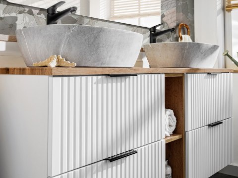 Zestaw meblowy 80cm z blatem, umywalką nablatową Anna, szafką wysoką i lustrem