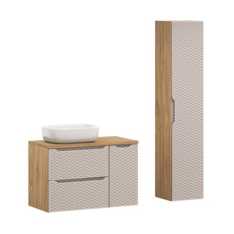Zestaw meblowy 90cm OCEAN BEIGE z blatem, umywalką Smile i szafką wysoką Zestaw meblowy 90cm OCEAN BEIGE z blatem, umywalką Smile i szafką wysoką