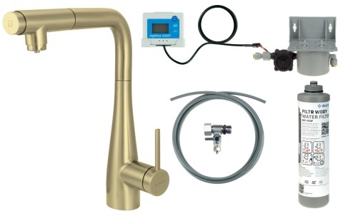 Bateria kuchenna z zestawem do filtracji wody
 z wyciąganą wylewką