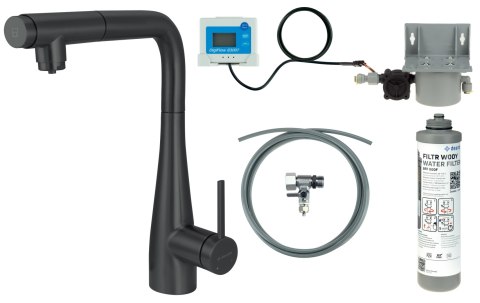 Bateria kuchenna z zestawem do filtracji wody
 z wyciąganą wylewką